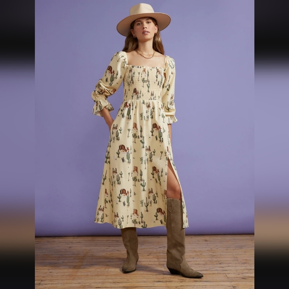 KITRI Jolene Joshua Tree Print Shirred Dress - Picture 1 of 10